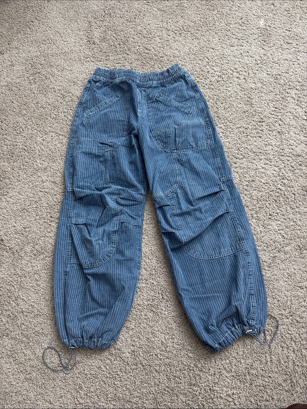 Free People Blue Striped Utility Jogger Pants